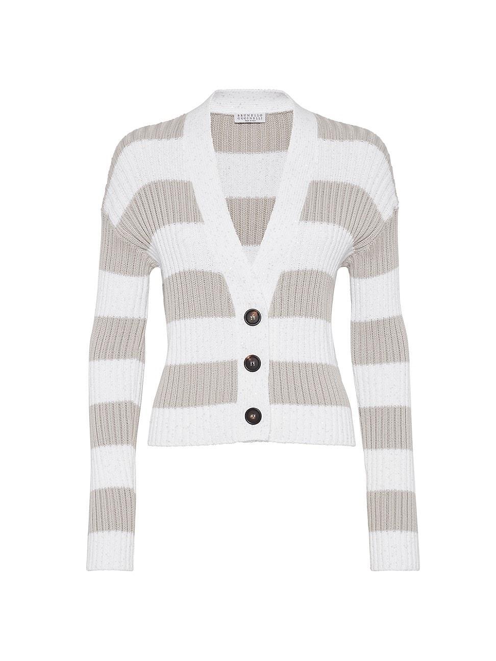 Womens Striped Dazzling Cotton English Rib Cardigan Product Image