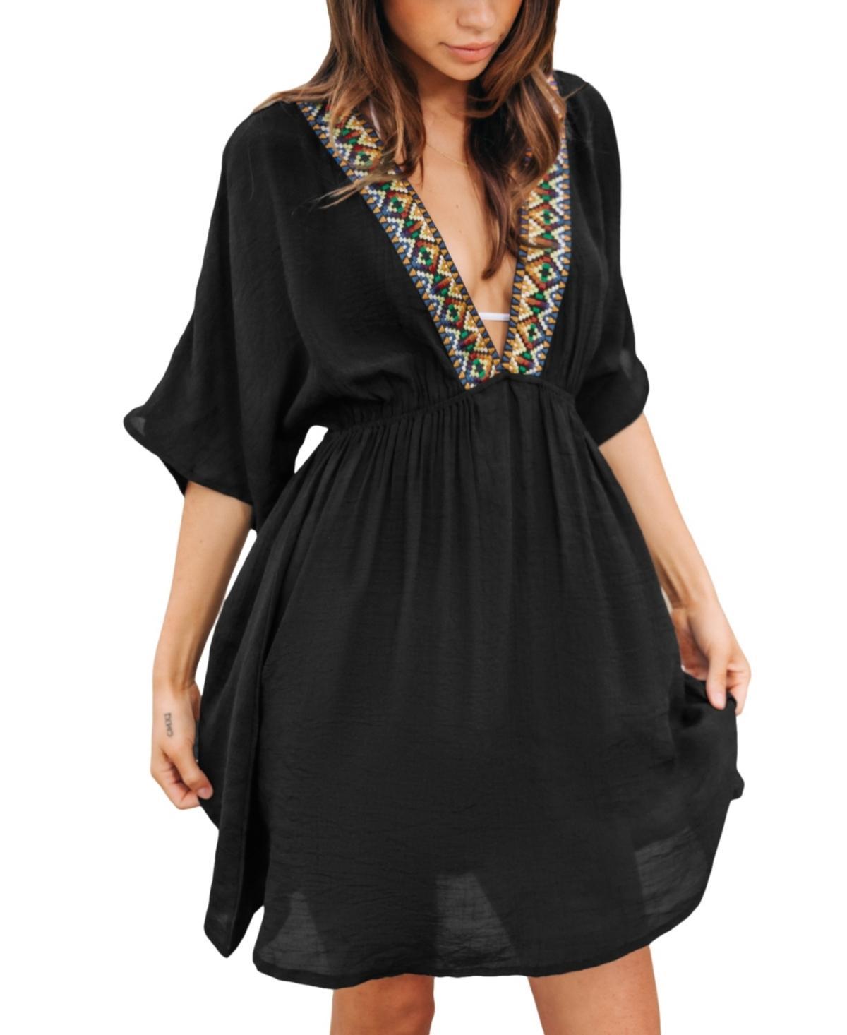 Womens V-Neck Embroidered Cover-Up Dress Product Image