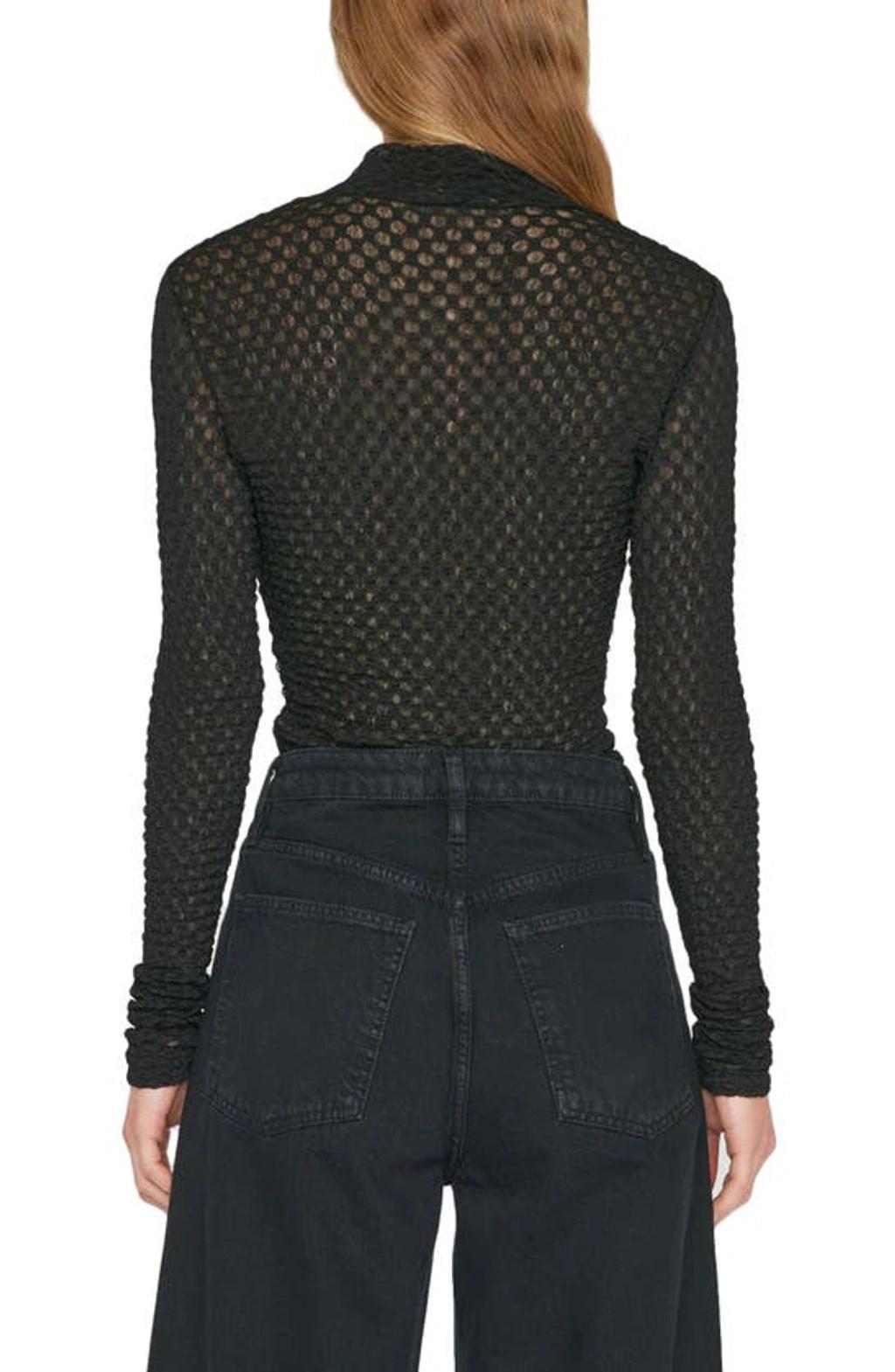 Mesh Lace Turtleneck Top In Noir Product Image