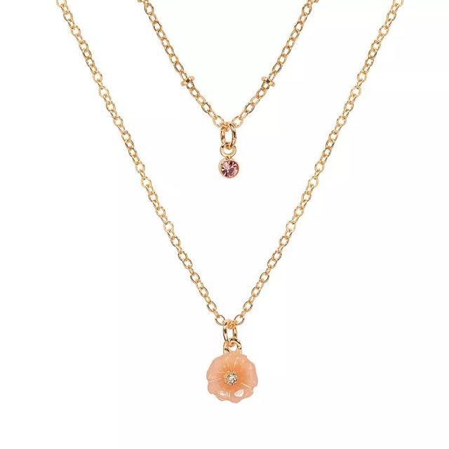 LC Lauren Conrad Gold Tone Two Row Floral Pendant Necklace, Womens, Pink Product Image