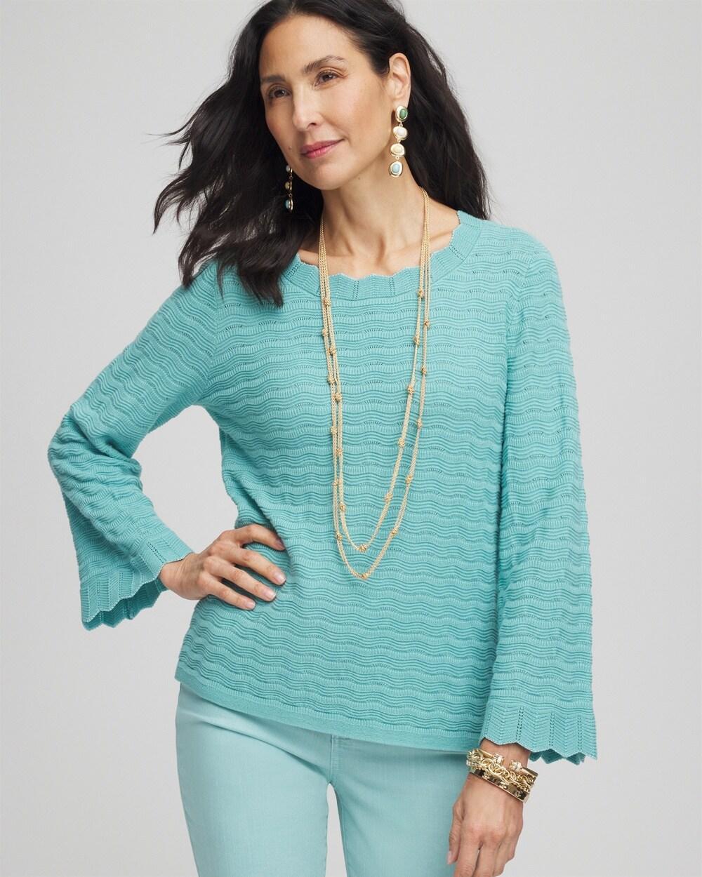 Women's Pointelle Flare Sleeve Pullover Sweater Product Image