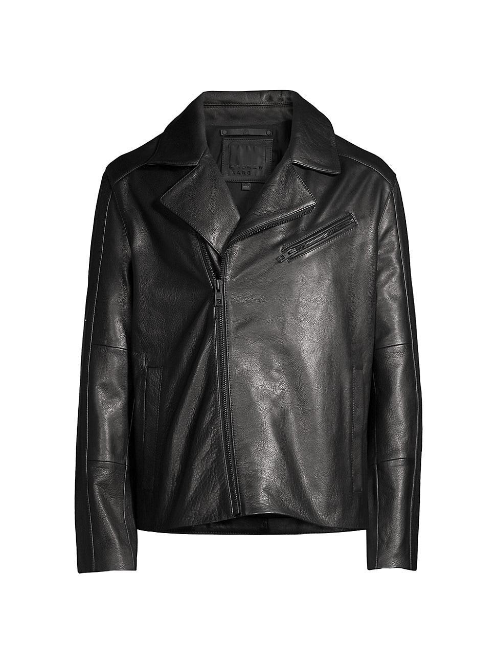 Mens Farnworth Asymmetrical Leather Moto Jacket - Black - Size Large Product Image