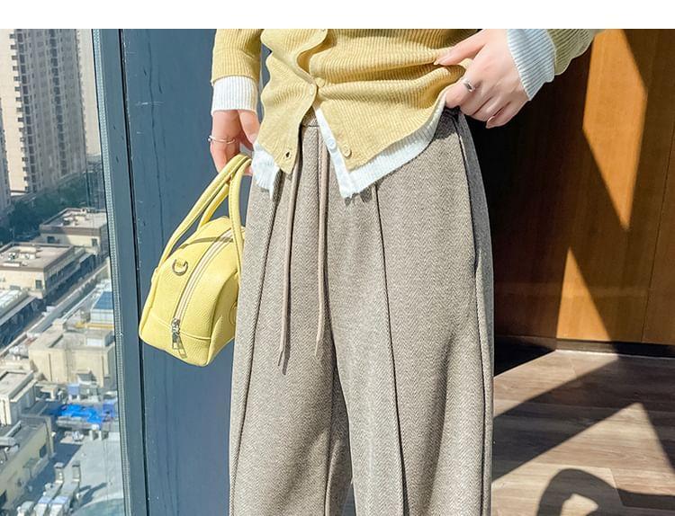 Drawstring Waist Herringbone Wide Leg Pants (Various Designs) Product Image