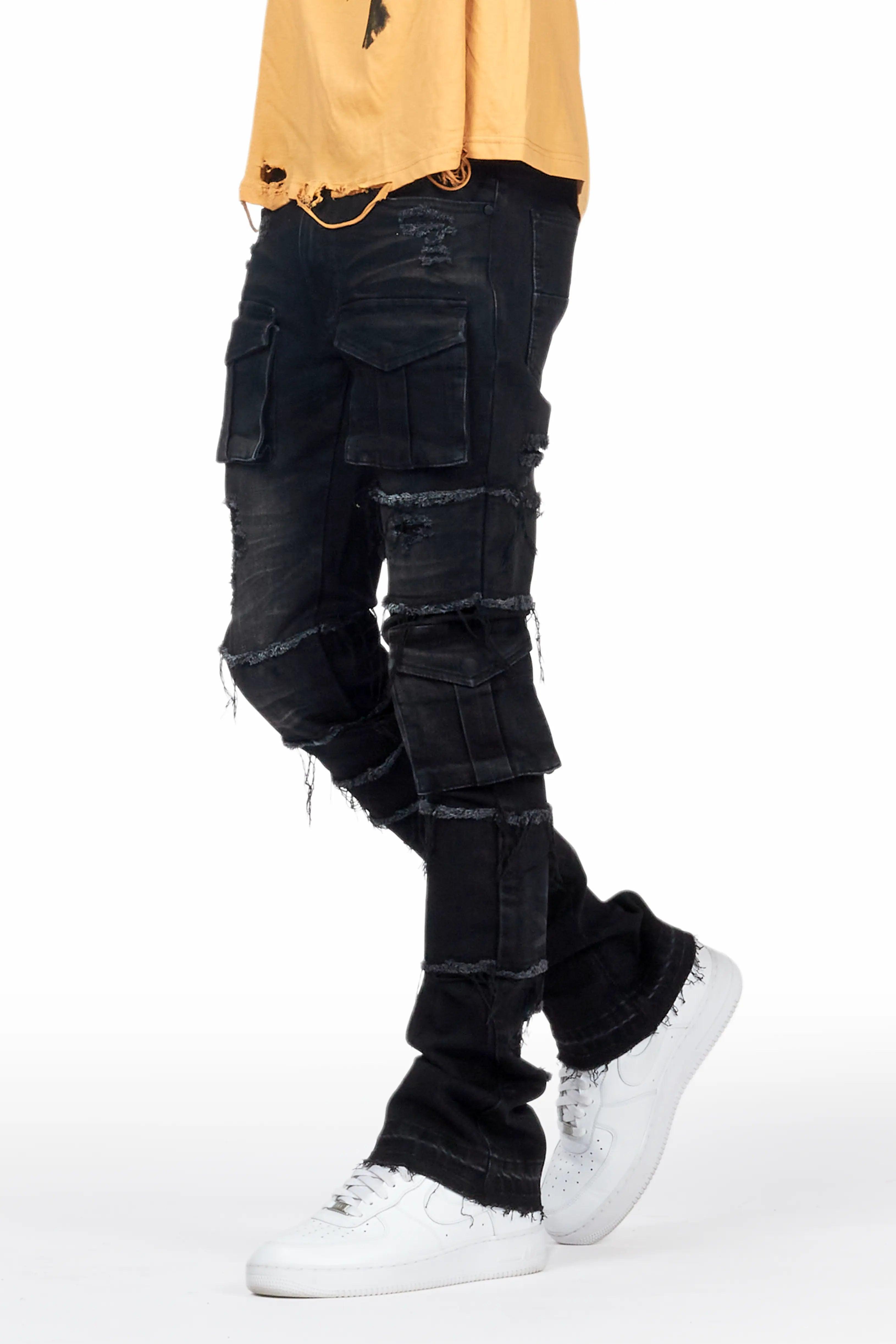 Folant Black Stacked Cargo Flare Jean Male Product Image