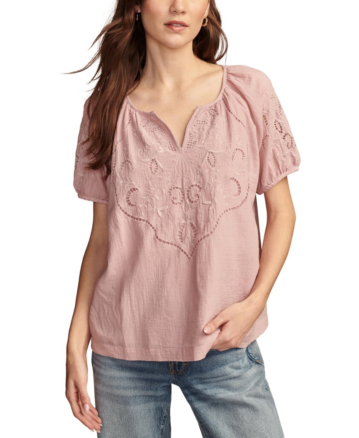 Women's Short-Sleeve Cutwork Cotton Peasant Top Product Image