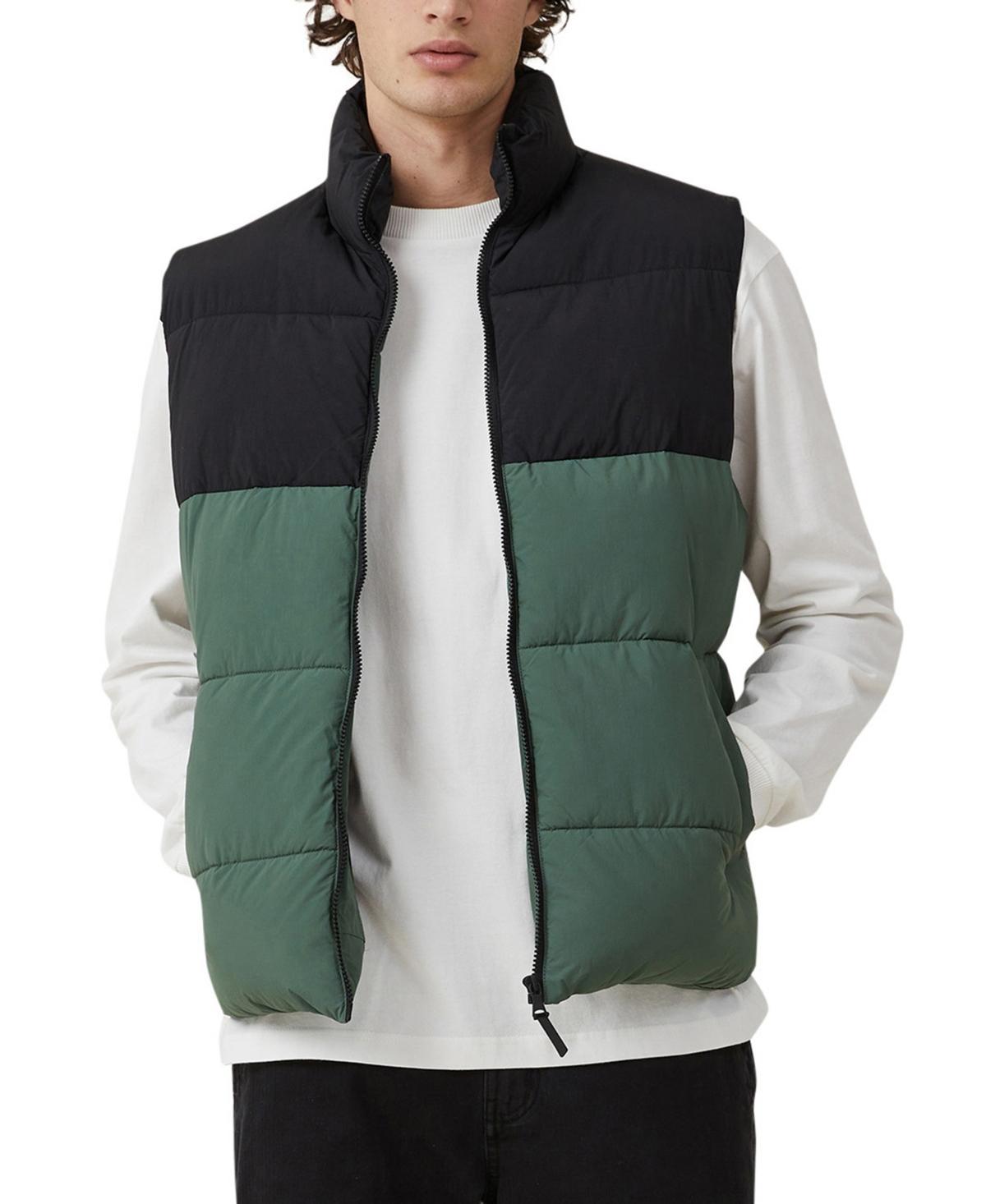 Cotton On Mens Mother Puffer Vest - Green Panel Product Image