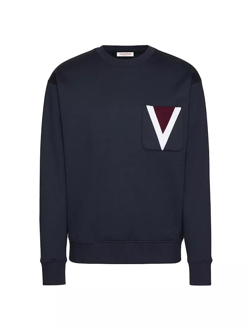 Cotton Crewneck Sweatshirt with Inlaid V Product Image