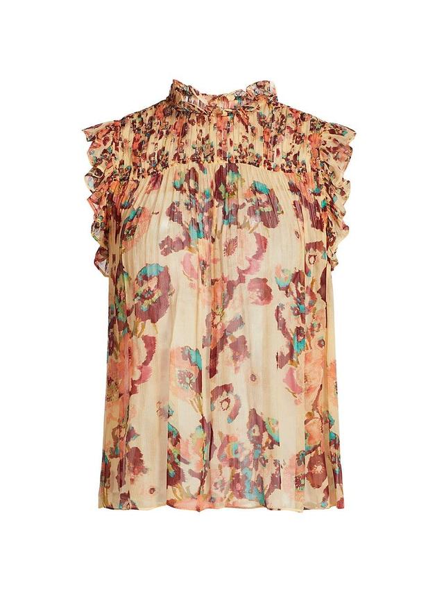 Womens Georgina Watercolor Floral Silk Top Product Image