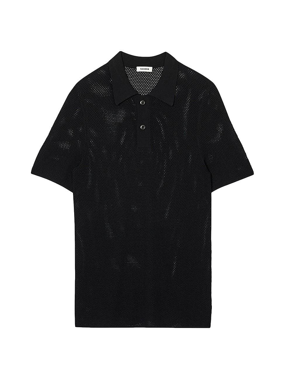 Mens Openwork Knit Polo T-Shirt Product Image