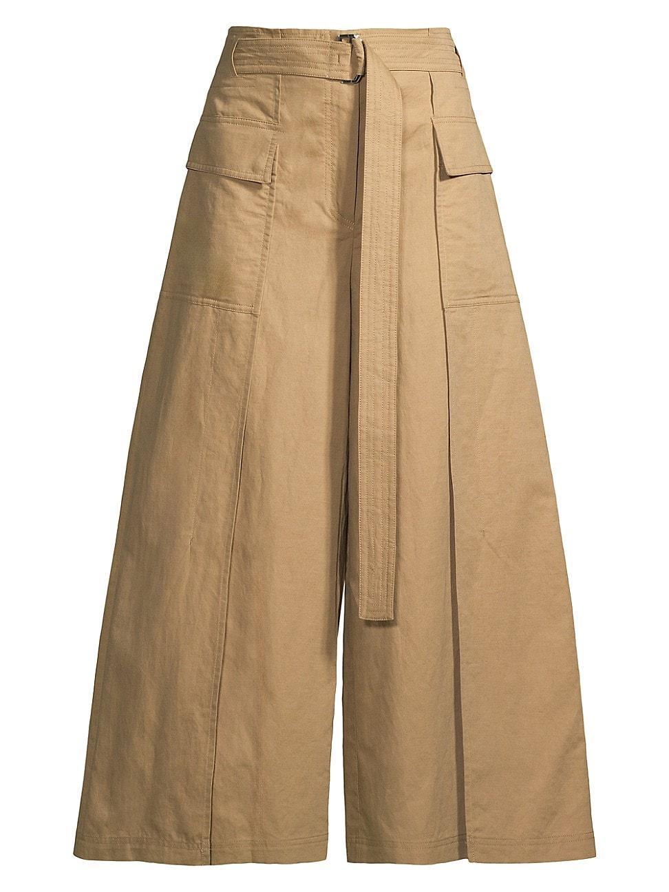 Womens Pinide Cotton & Linen Crop Wide-Leg Pants product image