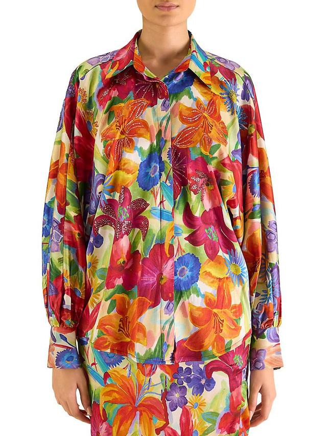 Womens Floral Silk Oversized Shirt Product Image