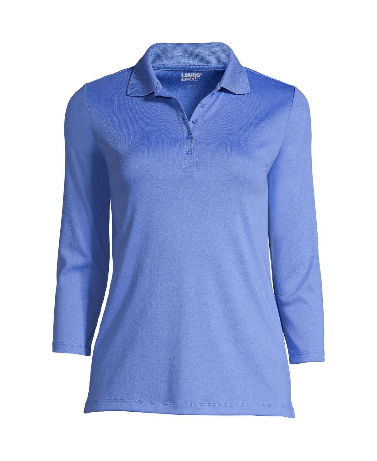 Lands End Womens 3/4 Sleeve Supima Cotton Polo Shirt Product Image