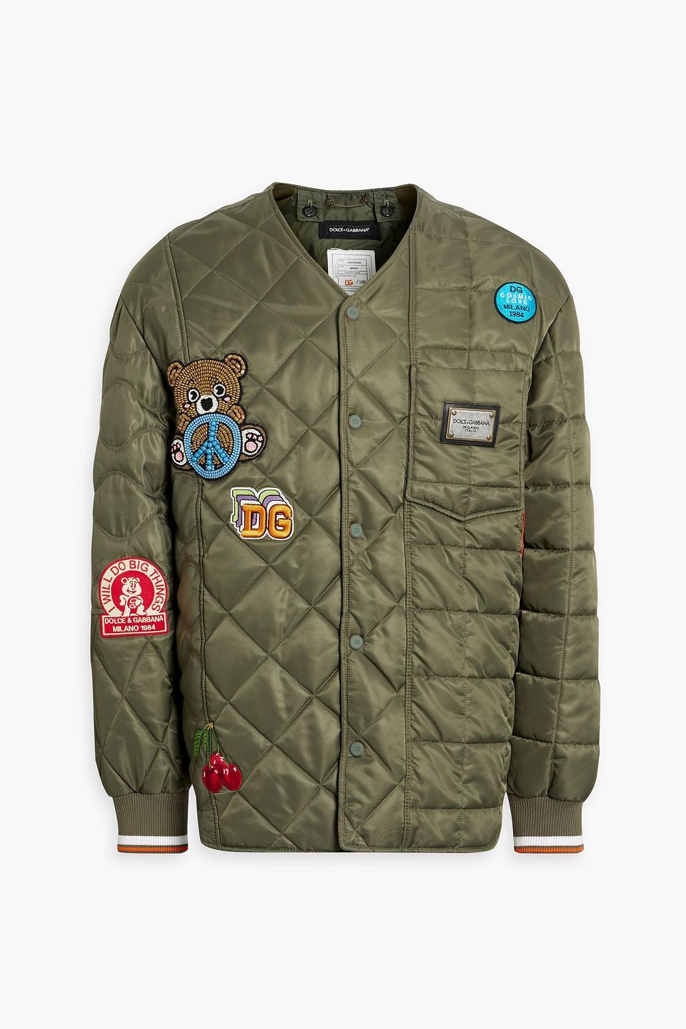 Embellished Quilted Shell Jacket In Army Green Product Image