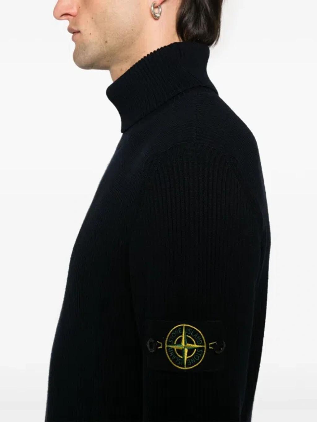 STONE ISLAND Wool High-neck Sweater In Blu Product Image