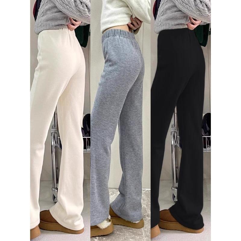 High Rise Plain Straight-Fit Boot-Cut Sweatpants Product Image