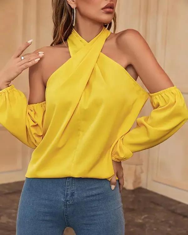 Olivia Mark – Off-the-Shoulder Halter Wrap Top Product Image