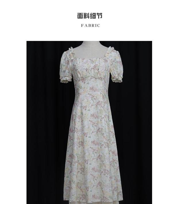 Puff Sleeve Square Neck Floral Maxi A-Line Dress Product Image