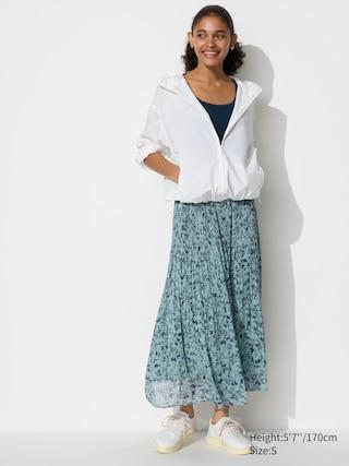 Womens Chiffon Skirt Printed Green Small UNIQLO US Product Image