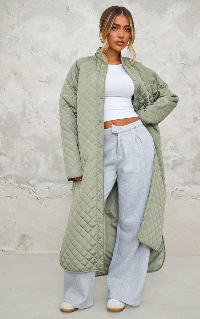 Sage Khaki Maxi Quilted Coat Product Image