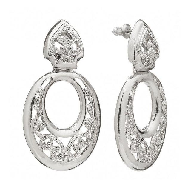 1928 Silver Tone Filigree Oval Drop Earrings, Womens, Grey Product Image