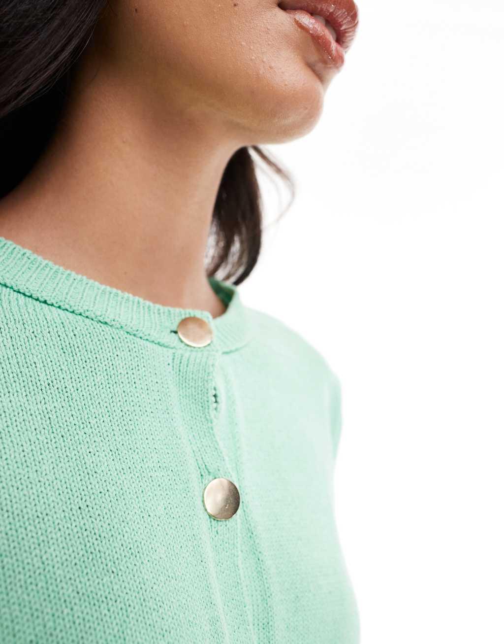 ASOS DESIGN cropped cardi with gold buttons in green Product Image