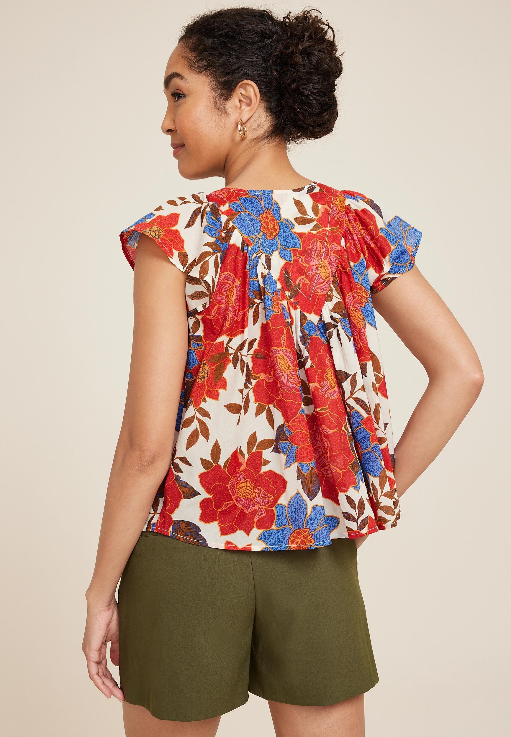 Floral Woven Flutter Sleeve Blouse Product Image