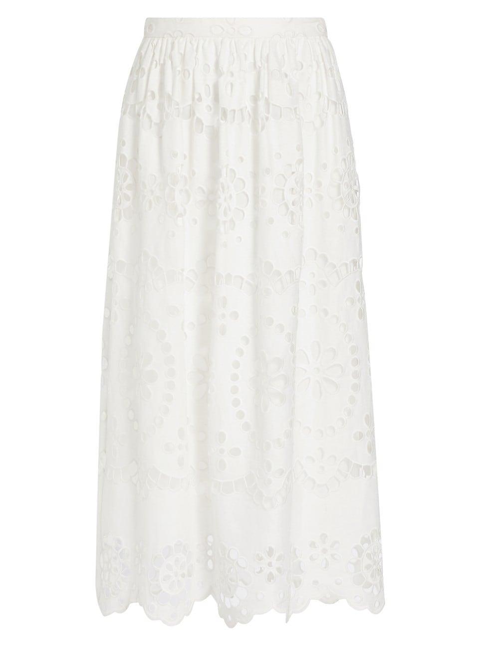 Womens Lexi Embroidered Linen Midi-Skirt Product Image