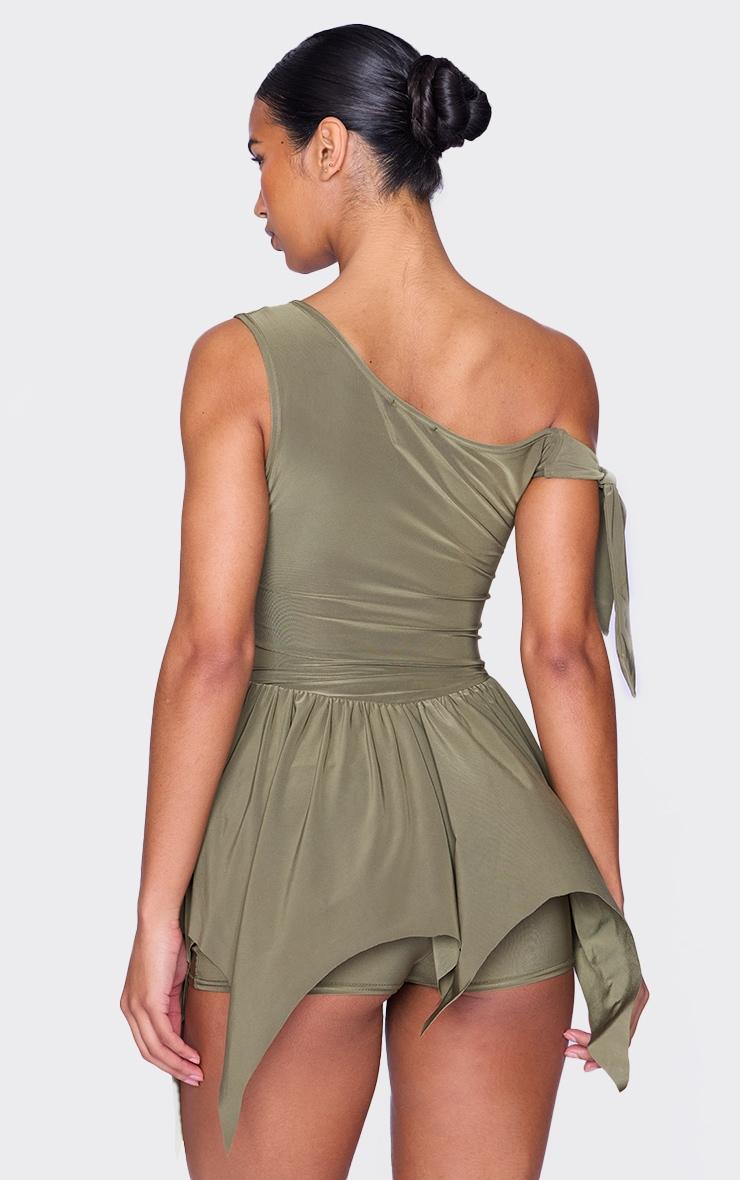 Khaki Slinky Tie Strap Rara Skort Romper Product Image