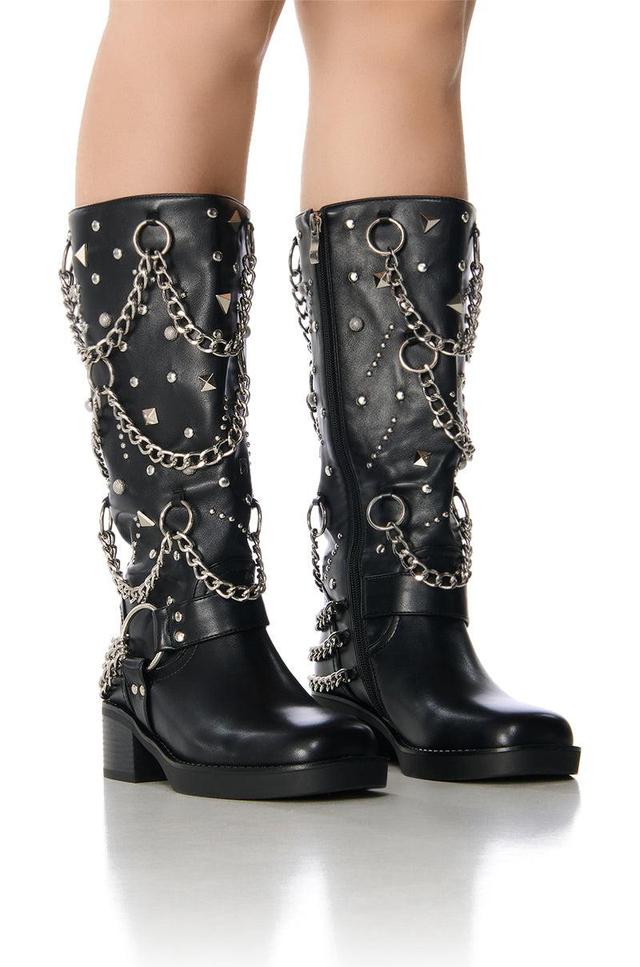 AZALEA WANG FILLMORE BLACK EMBELLISHED HARDWARE FLAT BOOTIE Product Image