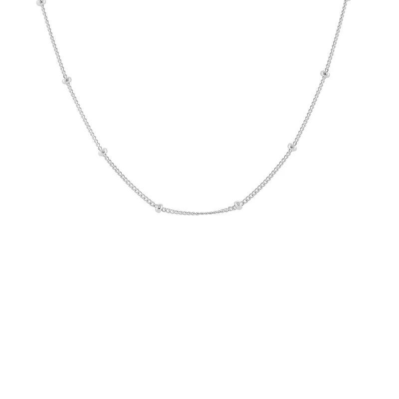 PRIMROSE Sterling Silver Polished Beads Station Curb Chain Necklace, Womens Grey Product Image