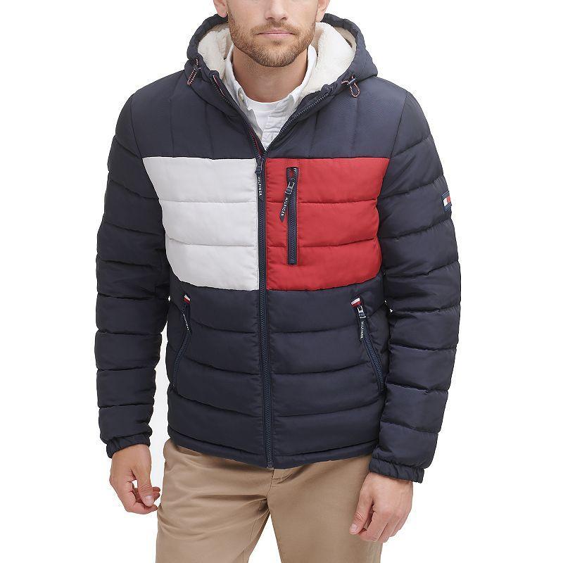 Tommy Hilfiger Mens Sherpa Lined Hooded Quilted Puffer Jacket Product Image