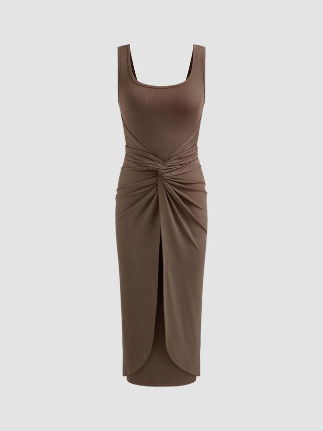 Square Neck Solid Twist Knotted Maxi Dress Product Image