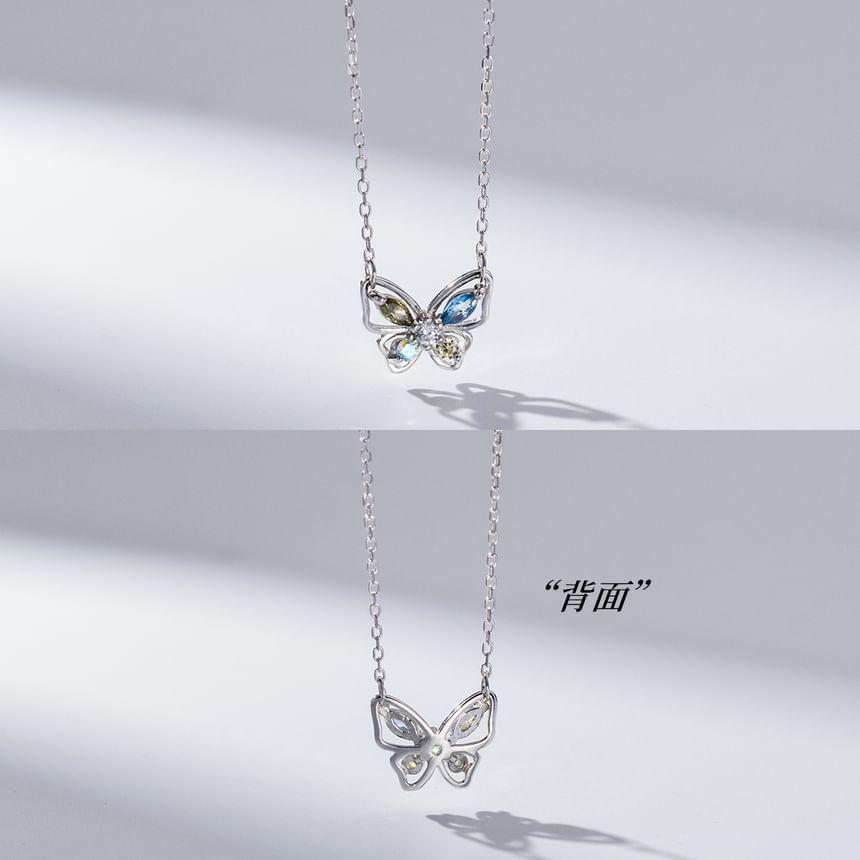 925 Sterling Silver Rhinestone Butterfly Necklace Product Image