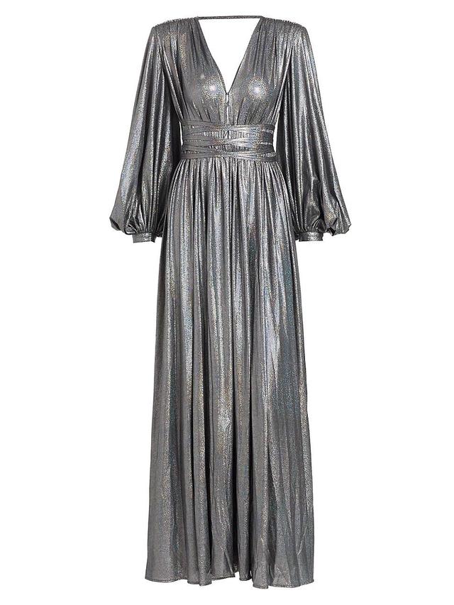 Womens Zoe Billowy-Sleeve V-Neck Metallic Gown Product Image