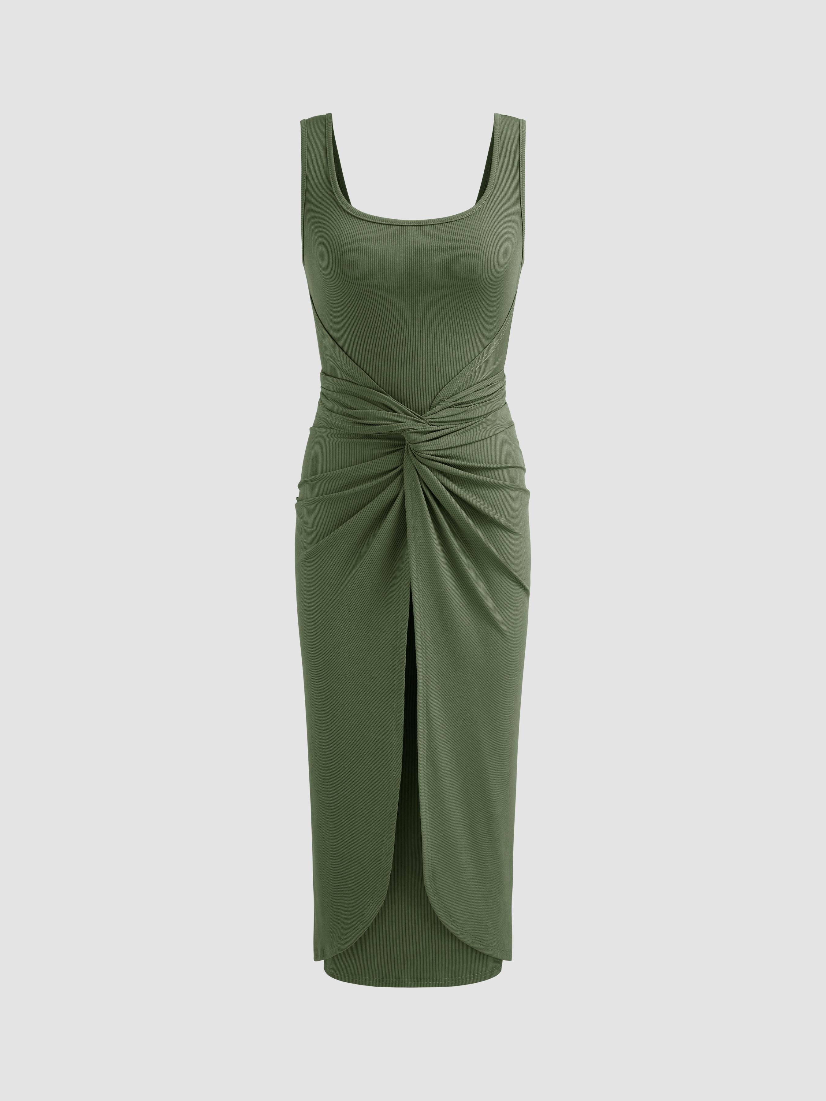 Square Neck Solid Twist Knotted Maxi Dress Product Image