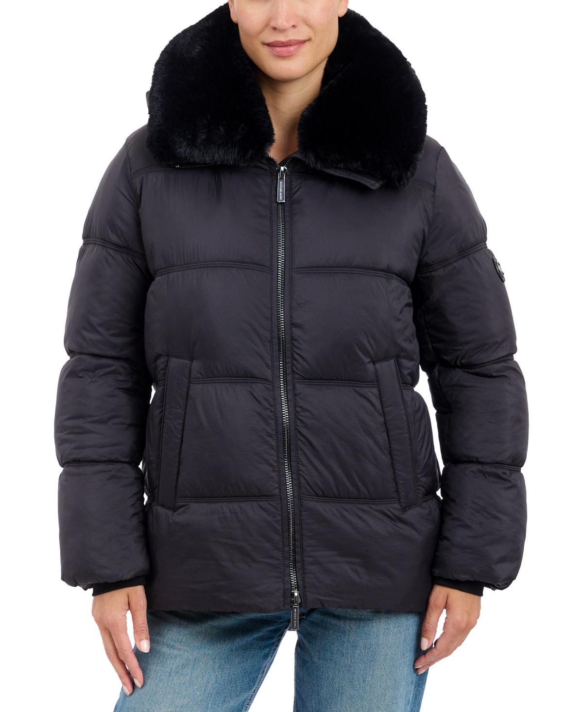 Michael Michael Kors Womens Faux-Fur-Collar Hooded Puffer Coat, Created for Macys Product Image