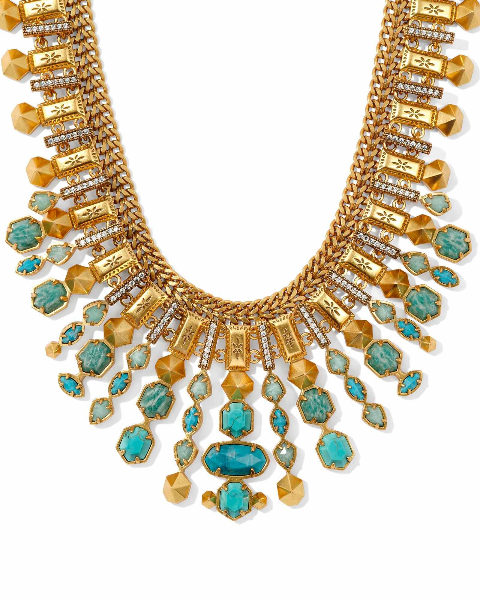 Serayah Vintage Gold Collar Statement Necklace in Teal Mix Product Image