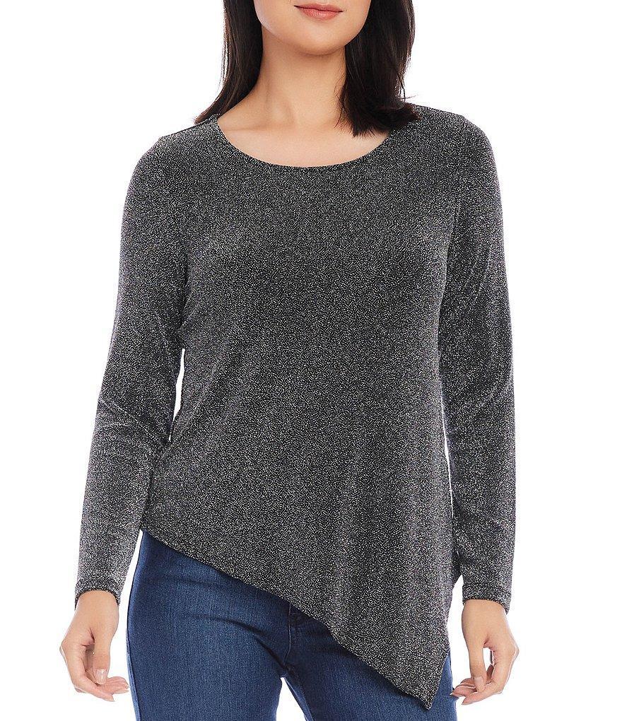 Karen Kane Sparkle Knit Crew Neck Long Sleeve Asymmetrical Hem Top Product Image