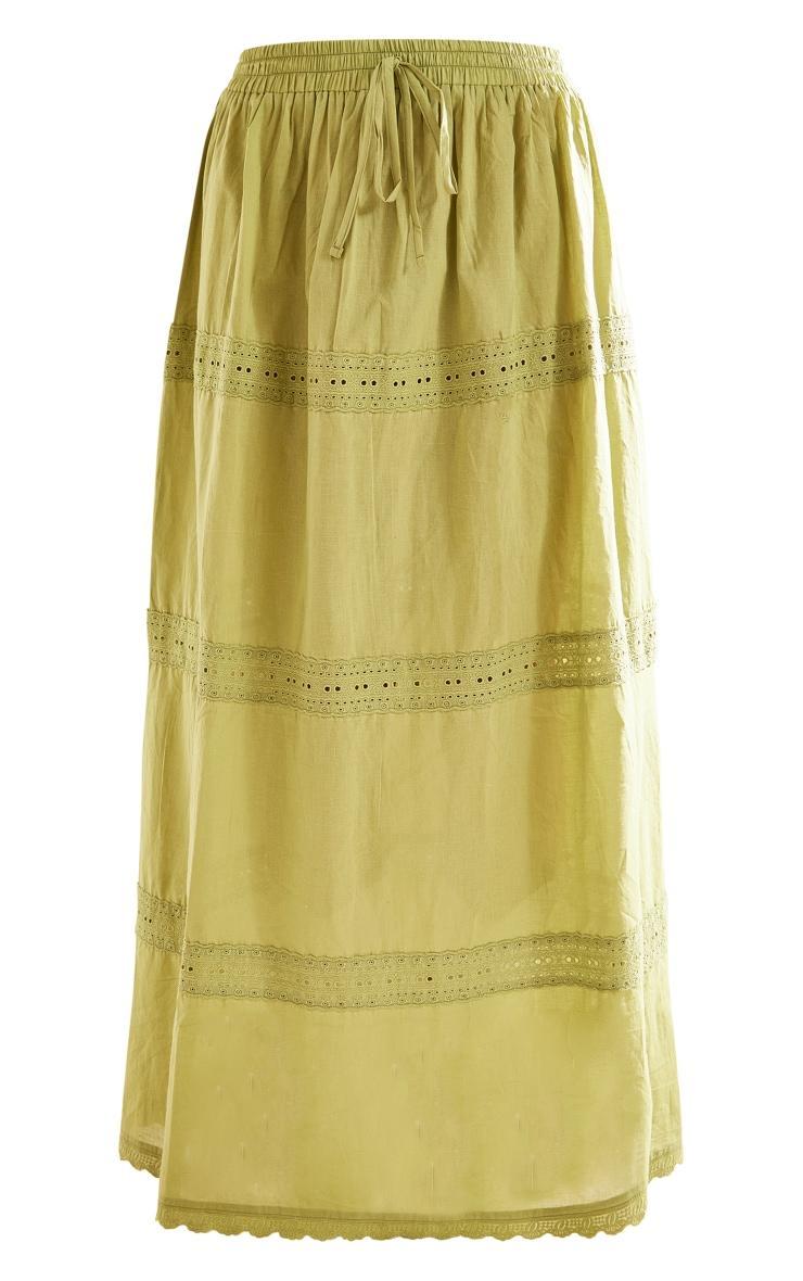 Khaki Cotton Lace Detail Maxi Skirt Product Image