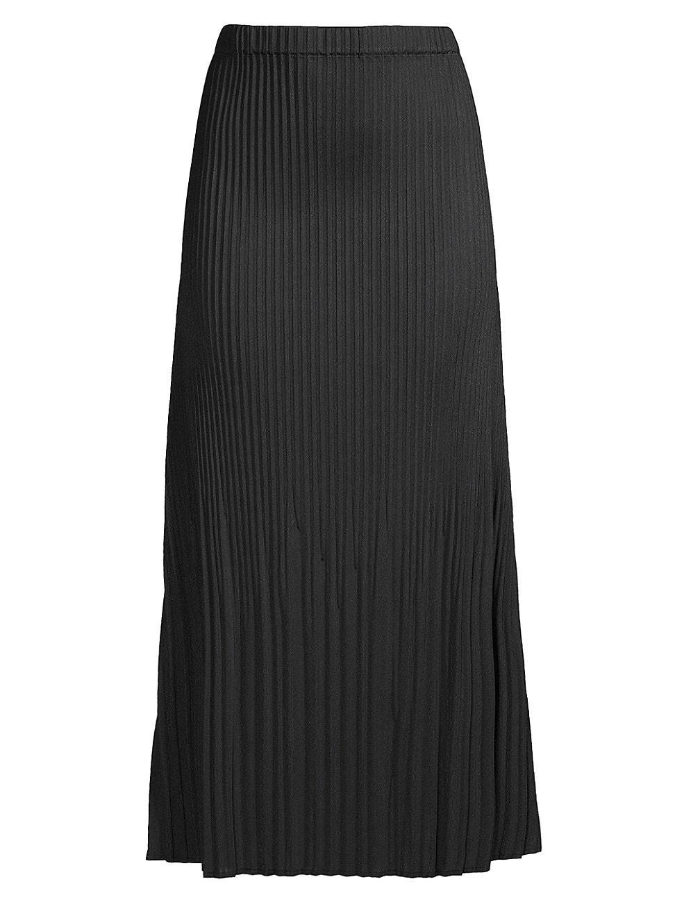 Pleated A-line Crepe De Chine Midi Skirt Product Image