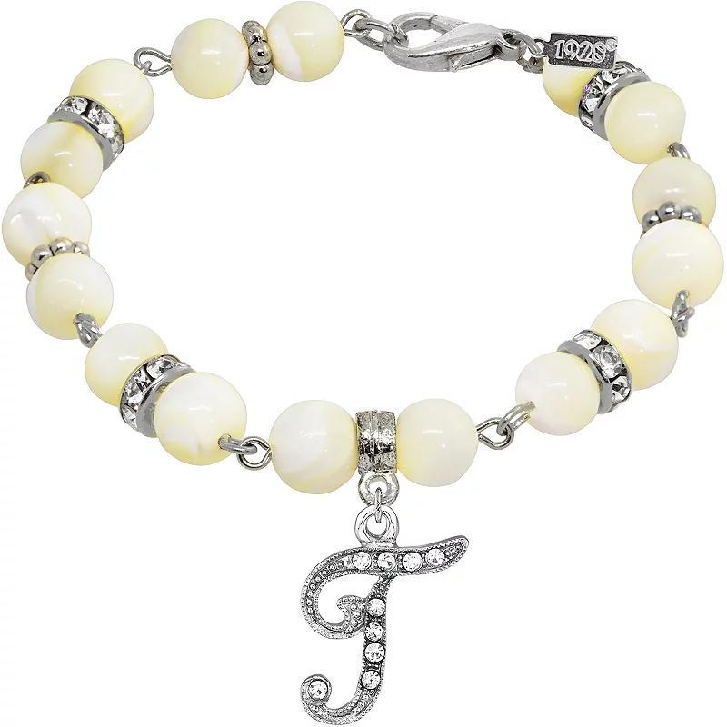 1928 Silver Tone Mother-of-Pearl & Simulated Crystal Initial Bracelet, Womens Product Image