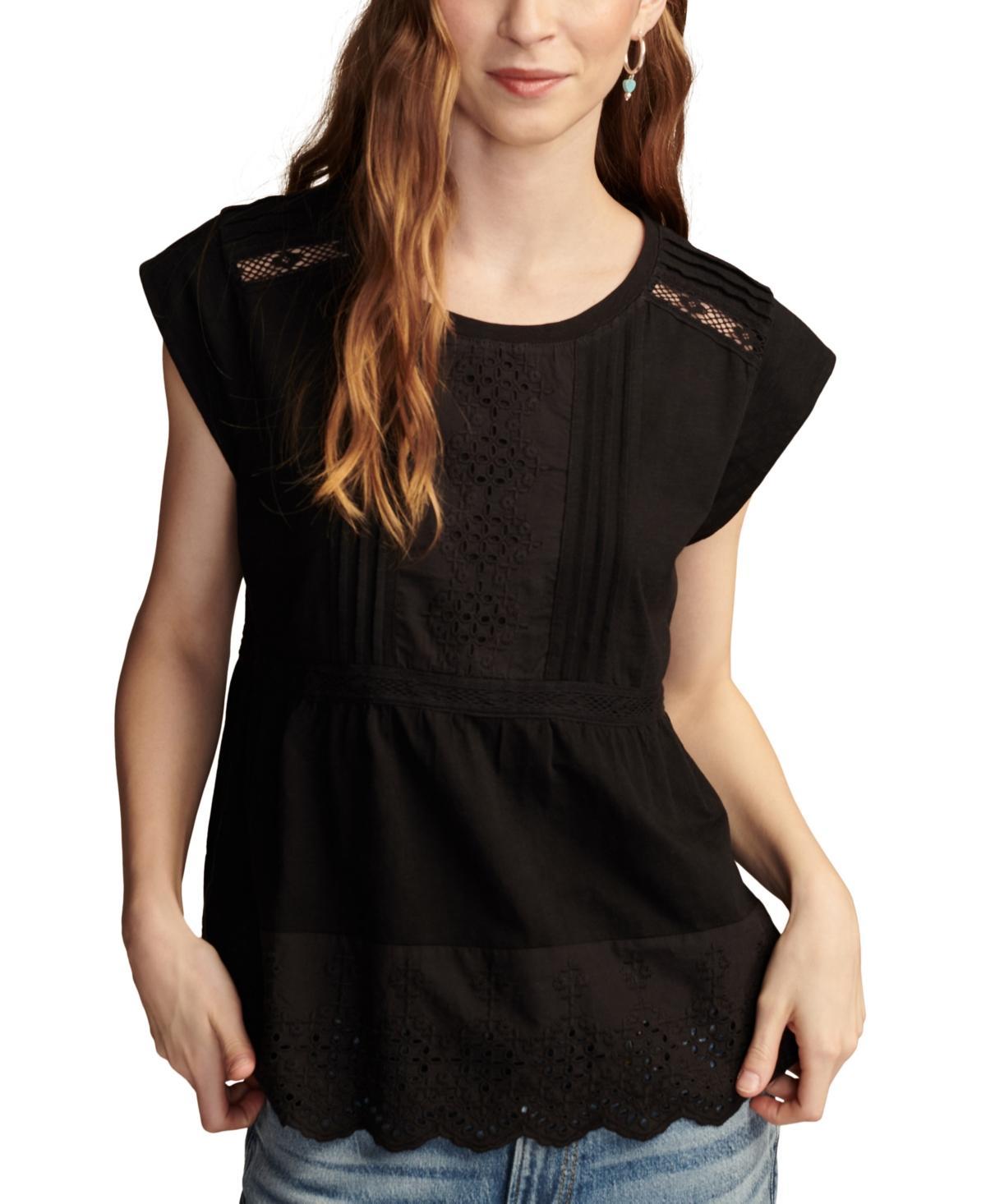 Lucky Brand Embroidered Peplum Tee (Whisper ) Women's Clothing Product Image