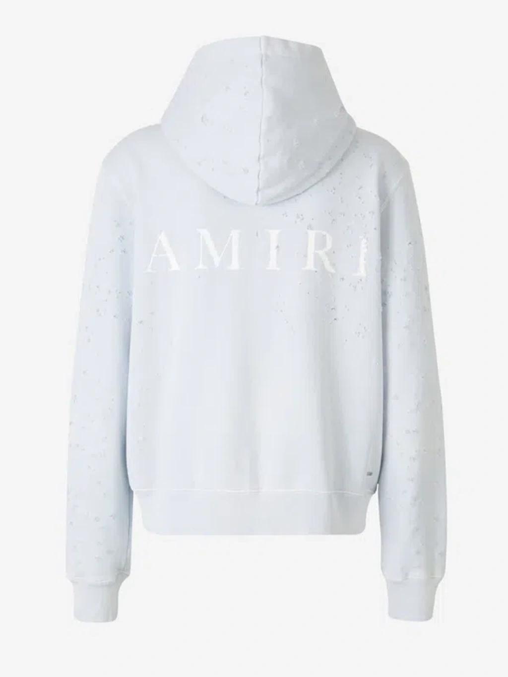 Logo Printed Distressed Zipped Hoodie In Decorative Broken Product Image