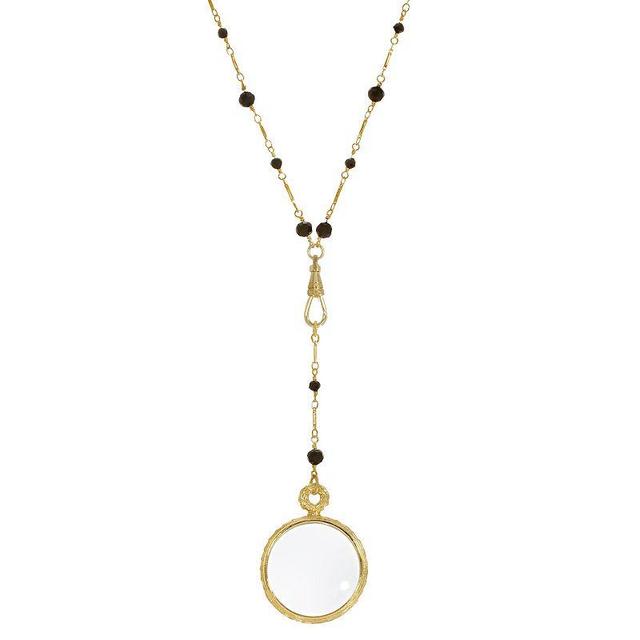 1928 Gold Tone Beaded Magnifying Glass Y-Drop Necklace, Womens, Black Product Image