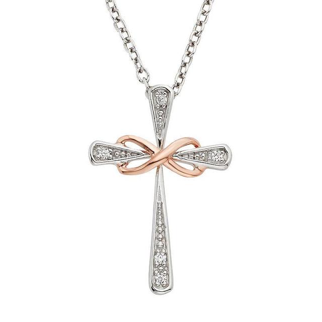 Diamond Accent Sterling Silver Two Tone Infinity Cross Pendant Necklace, Womens White Product Image