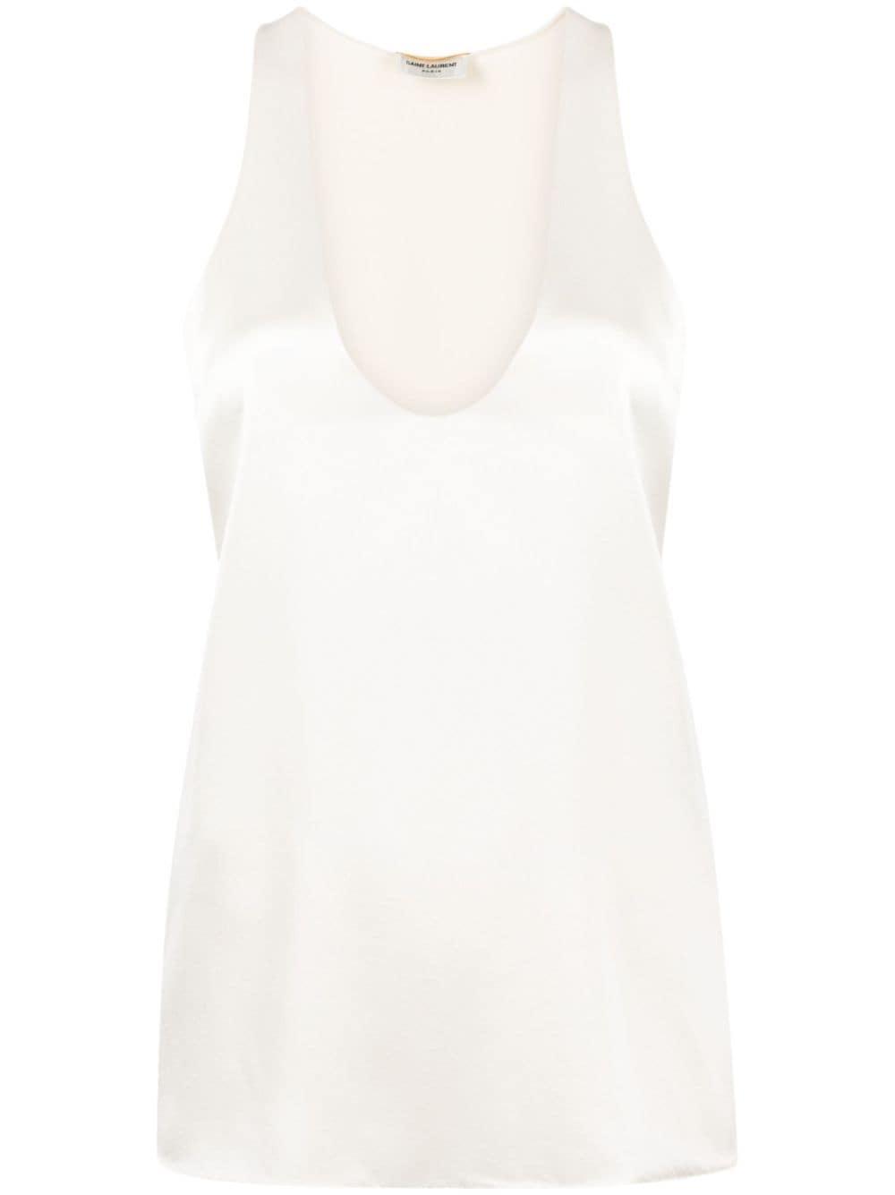 Sleeveless Satin-finish Silk Blouse In White product image