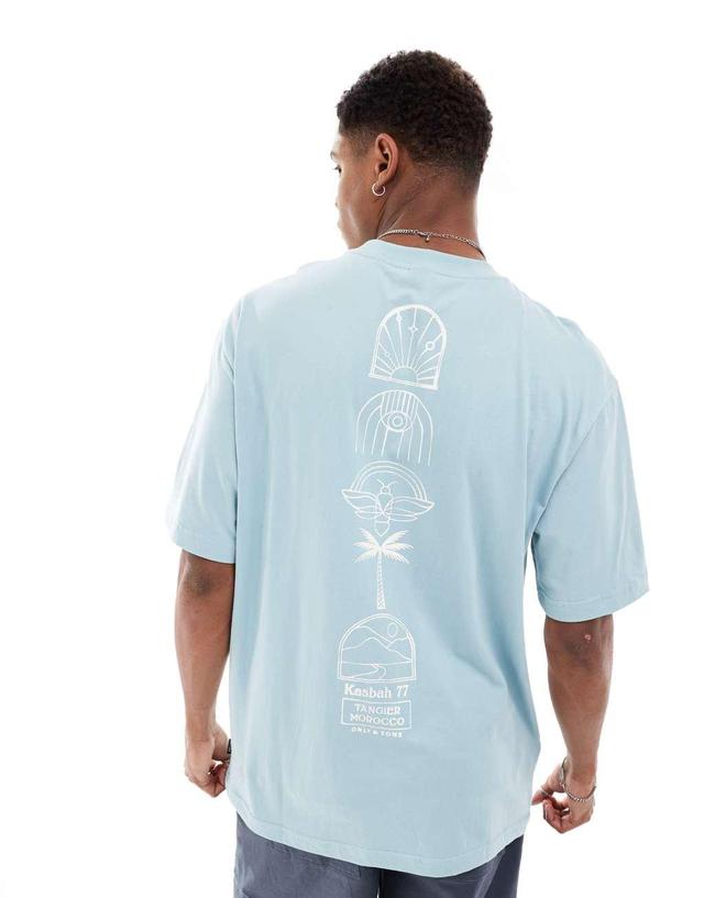 Only & Sons relaxed fit T-shirt with Kasbah print in light blue Product Image