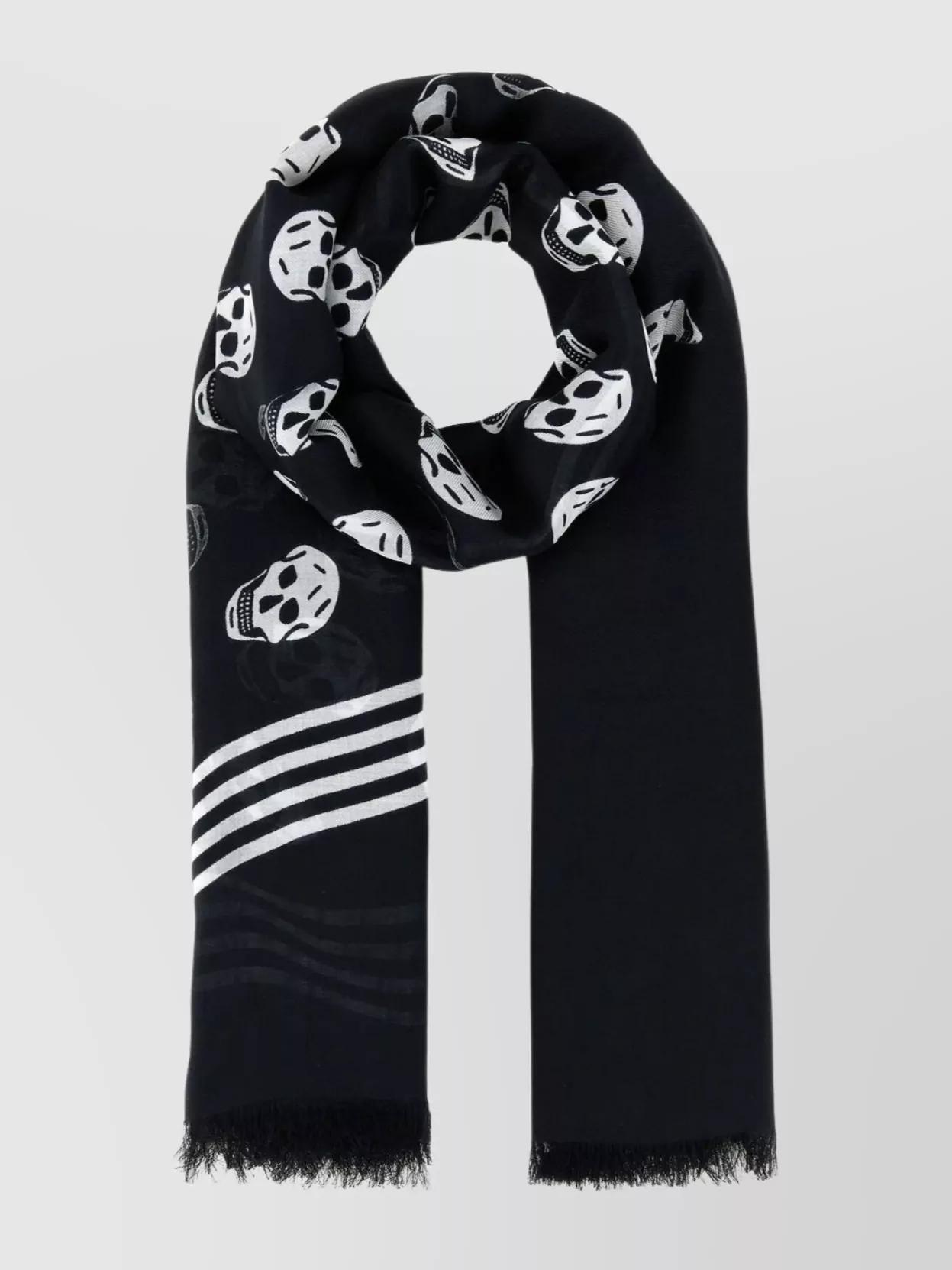 Modal Foulard With All-over Skull Print And Striped Border In Black Product Image