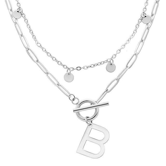 Adornia Silver Tone Confetti & Paperclip Layered Initial Toggle Necklace, Womens Silver Tone B Product Image