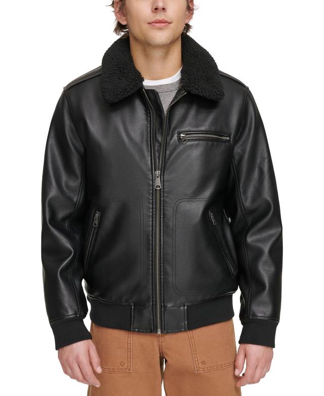 Levis Mens Sherpa Collar Faux Leather Bomber Jacket Product Image